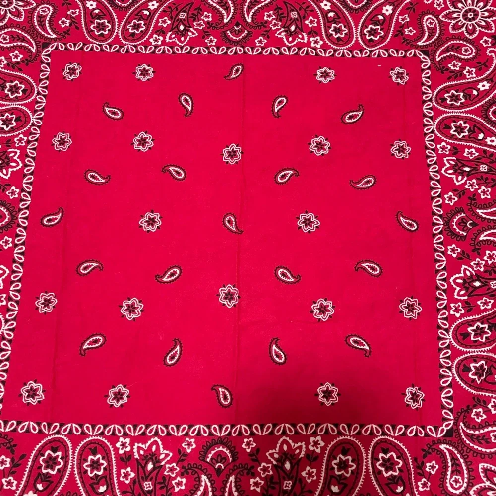 VTG USA 100% Cotton Cherry‎ Red Bandana Handkerchief Floral Paisley Rave 13962